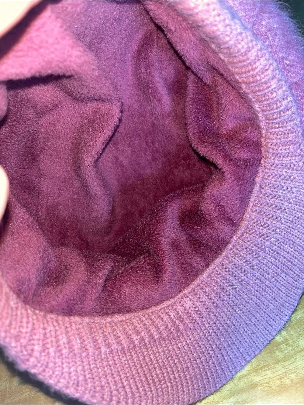 Source Unknown Pink Angora Newsboy Cap with Pearl Embellishment